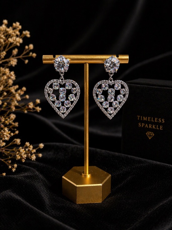 Jewelry - Silver Heart rhinestone Drop Earrings